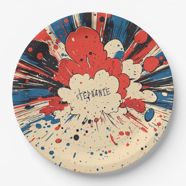 Comic Style Pop Art Explosion (4) Paper Plate (Front)