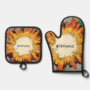 Comic Style Pop Art Explosion (6) Oven Mitt & Pot Holder Set