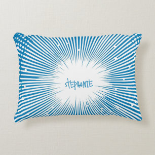 Comic Style Pop Art Explosion - Blue and White Accent Pillow