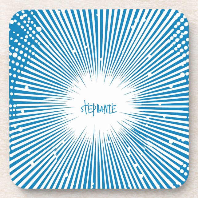 Comic Style Pop Art Explosion - Blue and White Coaster (Front)
