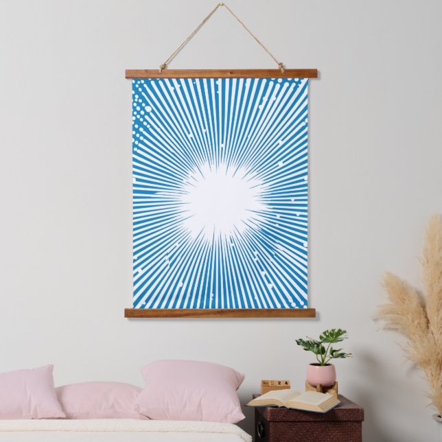 Comic Style Pop Art Explosion - Blue and White Hanging Tapestry (Bedroom)