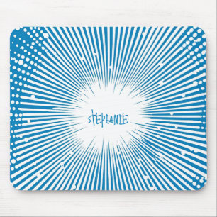 Comic Style Pop Art Explosion - Blue and White Mouse Pad