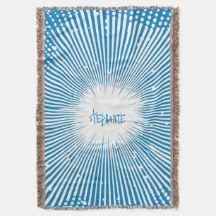 Comic Style Pop Art Explosion - Blue and White Throw Blanket