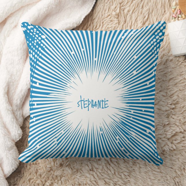 Comic Style Pop Art Explosion - Blue and White Throw Pillow (Blanket)