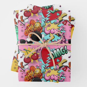 Comic Style Pop Art Girls Wrapping Paper Sheet
