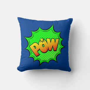 Comic Style Pop Art Retro Blue Green Yellow POW    Throw Pillow