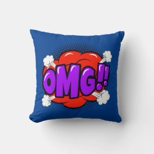 Comic Style Pop Art Retro Blue Red Purple OMG Throw Pillow