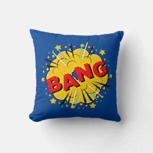 Comic Style Pop Art Retro Blue Yellow Red BANG     Throw Pillow