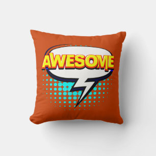 Comic Style Pop Art Retro Pink AWESOME Text Throw Pillow