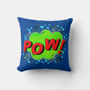Comic Style Pop Art Retro Red Green Blue POW Throw Pillow