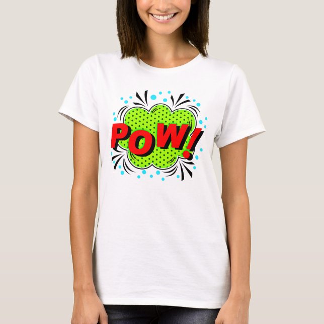 Comic Style Pop Art Retro Red Green POW            T-Shirt (Front)