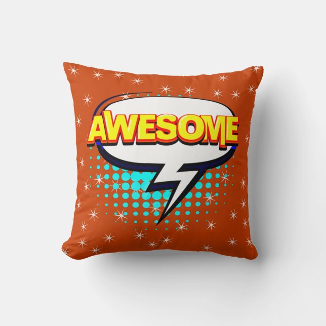 Comic Style Pop Art Retro Stars Pink AWESOME Text Throw Pillow (Front)