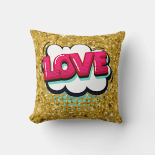 Comic Style Pop Art Retro Stars Pink Love Text Thr Throw Pillow