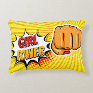 Comic Style Pop Art Retro Yellow Girl Power  Accent Pillow