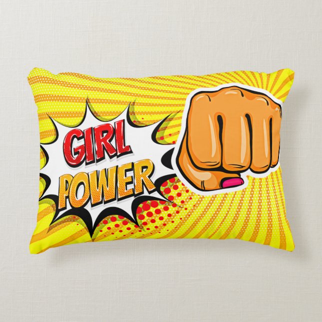 Comic Style Pop Art Retro Yellow Girl Power  Accent Pillow (Front)