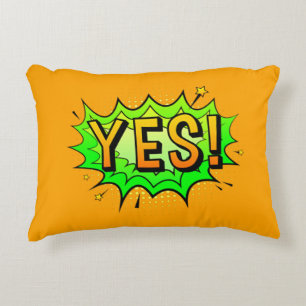 Comic Style Pop Art Retro Yellow Gold  YES / NO Accent Pillow