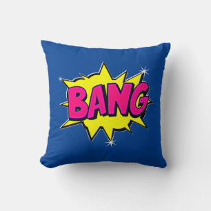 Comic Style Pop Art Retro Yellow Pink Blue BANG Throw Pillow