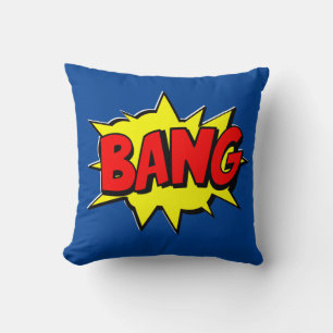 Comic Style Pop Art Retro Yellow Red Blue BANG Throw Pillow