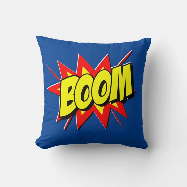 Comic Style Pop Art Retro Yellow Red Blue BOOM  Throw Pillow (Front)