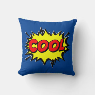 Comic Style Pop Art Retro Yellow Red Blue COOL  Throw Pillow