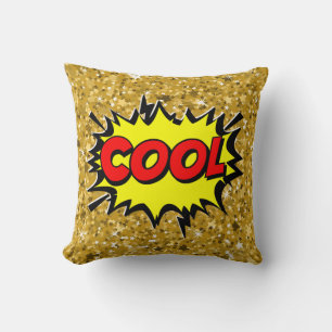 Comic Style Pop Art Retro Yellow Red Gold COOL Throw Pillow