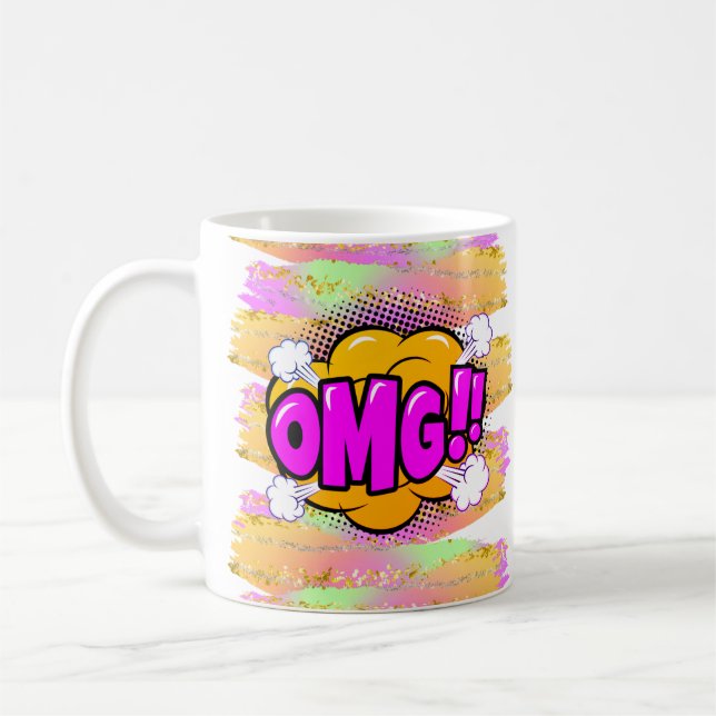 Comic Style Pop Retro Yellow Purple OMG Rainbow    Coffee Mug (Left)