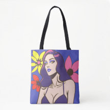 Comic style pretty woman tote bag