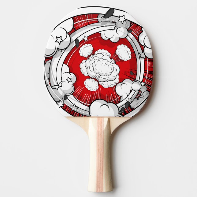Comic Style Red Fight Clouds Ping Pong Paddle (Front)