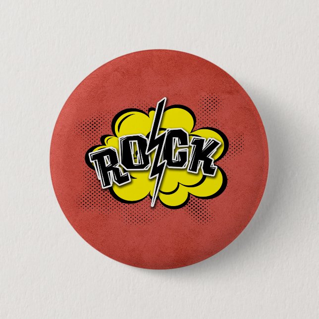 Comic style rock illustration 2 inch round button (Front)