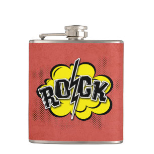 Comic style rock illustration hip flask