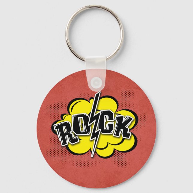 Comic style rock illustration keychain (Front)
