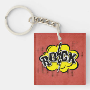 Comic style rock illustration keychain