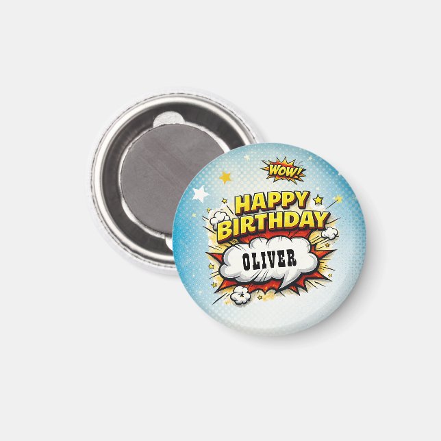 Comic Style Superhero Boy's Name Birthday  Magnet (Front/Back)