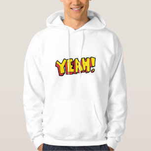 Comic Style Yeah Text Graphic in Bold Yellow Hoodie