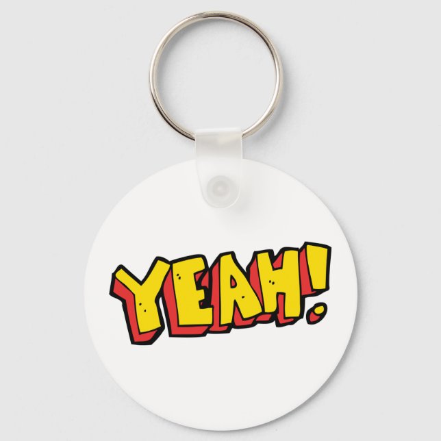 Comic Style Yeah Text Graphic in Bold Yellow Keychain (Front)