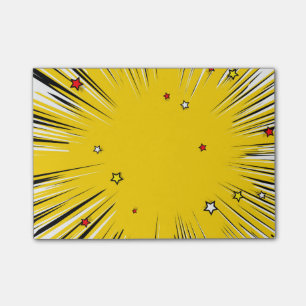 Comic Style Yellow Sunburst with Red Stars Post-it Notes