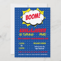 Comic Super Hero Blue Personalized Kids Birthday