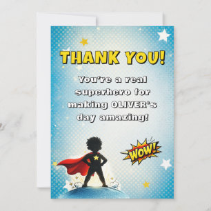 Comic Superhero Boy's Name Birthday Thank You Card