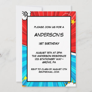 Comic Theme First Birthday Invitation