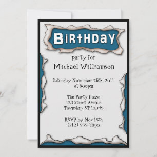 Comic Torn Papier bleu Invitations d'anniversaire