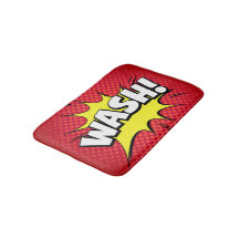 Comic "Wash!" Bath Mat - Red