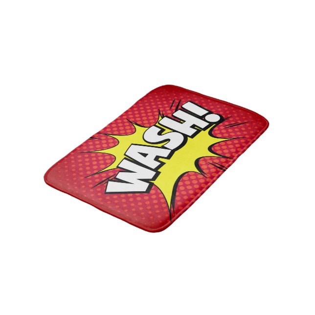 Comic "Wash!" Bath Mat - Red (Angled)