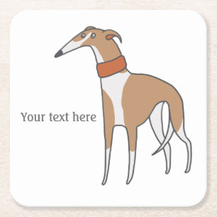 Comic Whippet Dog Customizable Square Paper Coaster