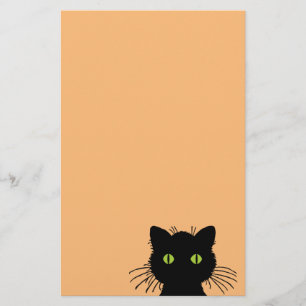 Comical and Curious Green-Eyed Black Cat Stationery