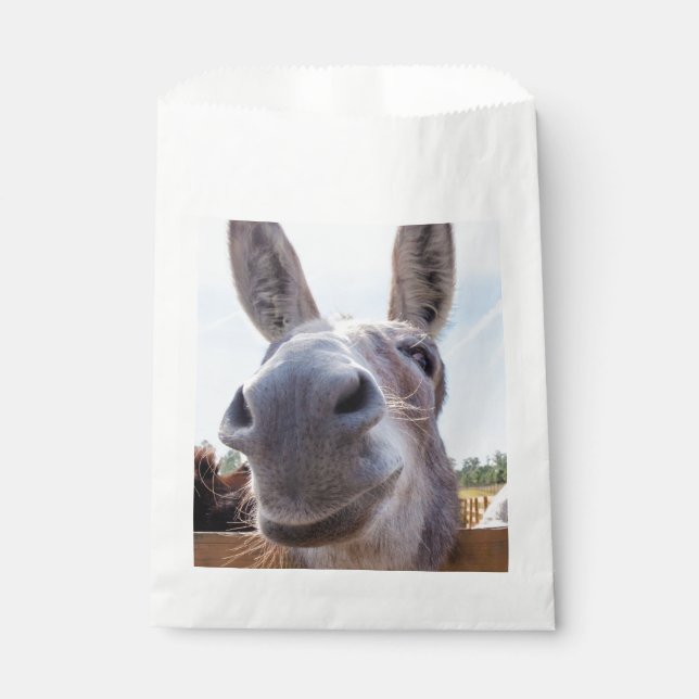 Comical Grey Smiling Donkey Favour Bag (Front)