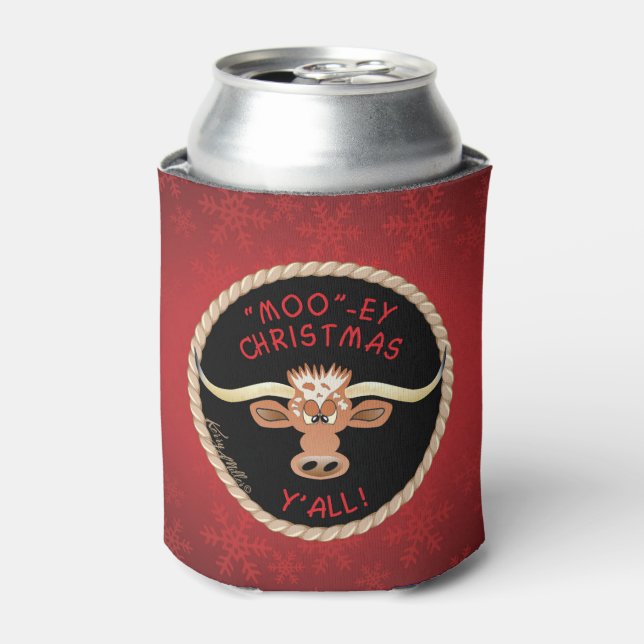 Comical Longhorn Steer Can Cooler (Can Front)