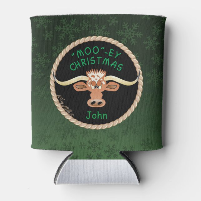 Comical Longhorn Steer Can Cooler (Front)