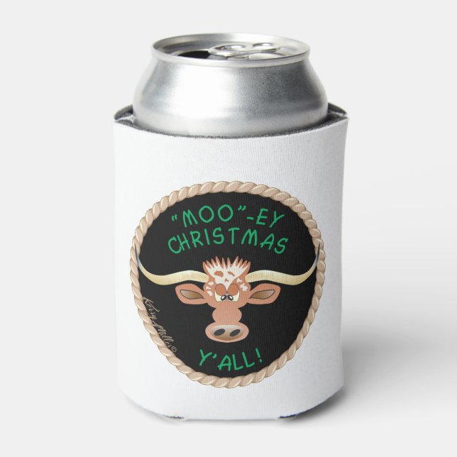 Comical Longhorn Steer Can Cooler (Can Front)