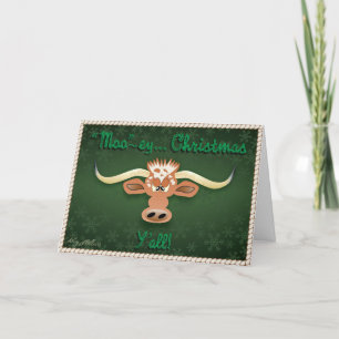 Comical Longhorn Steer Holiday Card