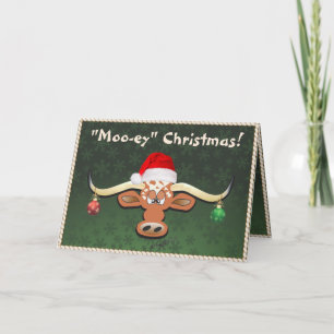Comical Longhorn Steer Holiday Card